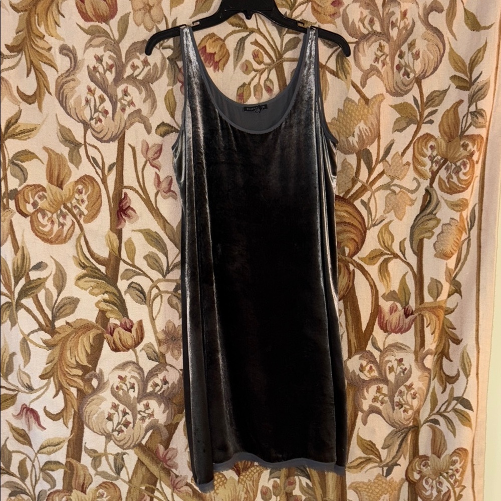 Eileen Fisher Velvet Slip Dress in Charcoal Black